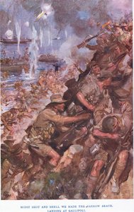Débarquement à Gallipoli. Au milieu des tirs et des obus, nous avons atteint la plage étroite